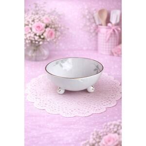 Vintage Hand Painted Small Pedestal Nippon Bowl Pink Flowers 4.5” Japan Floral